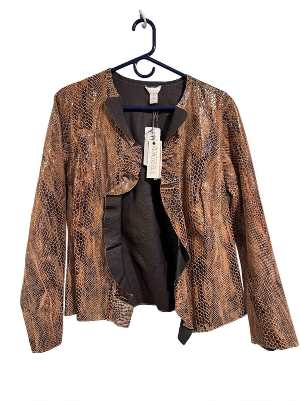 Chico’s Reversible Kelsey Jacket Exotic Metallic Snake & Alligator Print 1/M/US8 - Picture 3 of 16
